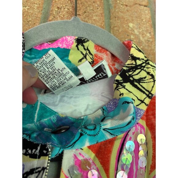 Diane Gilman Womens Multicolor Floral Patchwork Button-Up Silk Jacket - Picture 5 of 12